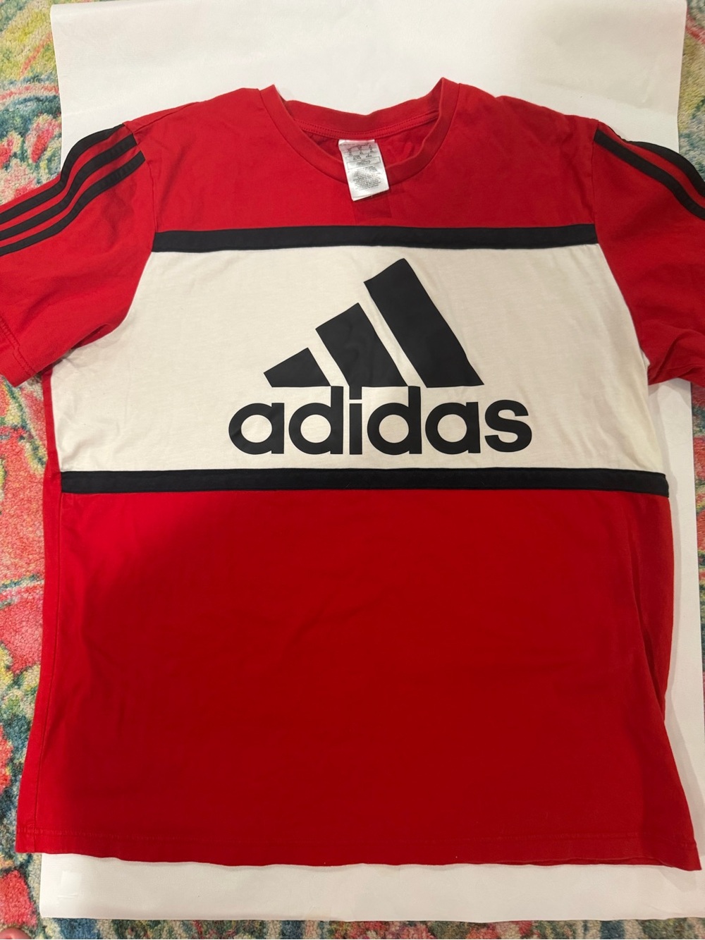 adidas Red & White Logo Short Sleeve Tee XL EUC